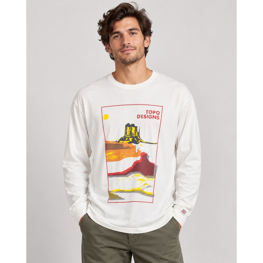 Topo Designs Graphic T-Shirt Mens XL White Long Sleeve Desert Organic Cotton Tee